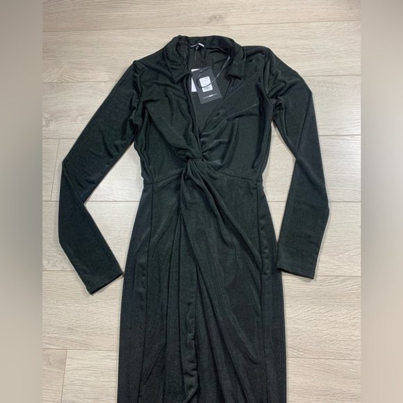 Fashion Nova Office Talk Slinky Long Sleeve Midi Dress - Black - Picture 6 of 13